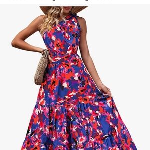 Vibrant Sleeveless Maxi Dress in Red and Blue